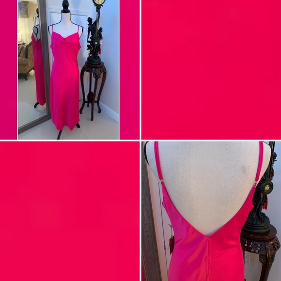 Satin Hot Pink Midi Dress - Picture 3 of 5